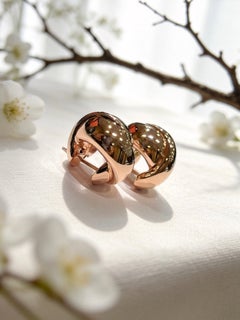 Pendientes de aro contemporáneos de oro rosa de 18 quilates, artesanía italiana, nuevos