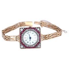 Longines Gold Rubies Diamonds Russian Gold Lady Watch Bracelet, 1910