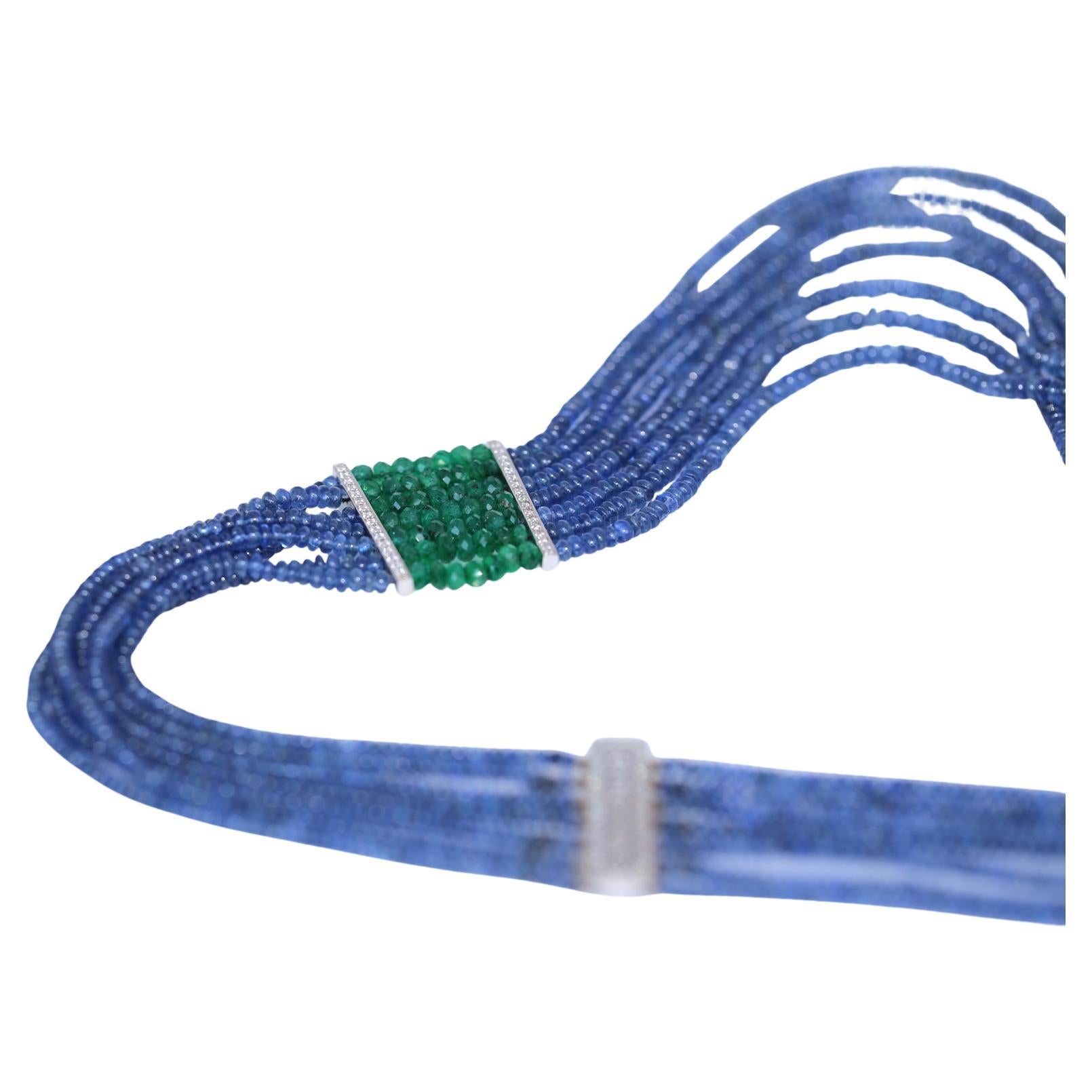 Bead Sapphires Diamonds Emeralds Necklace, 1970 For Sale