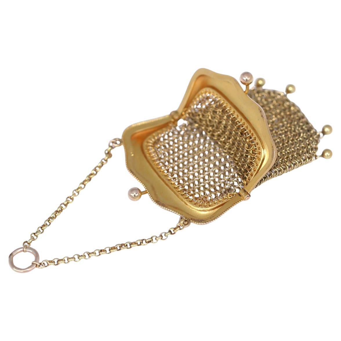 14K Gold Mesh Purse Chain, 1895 In Good Condition In Herzelia, Tel Aviv