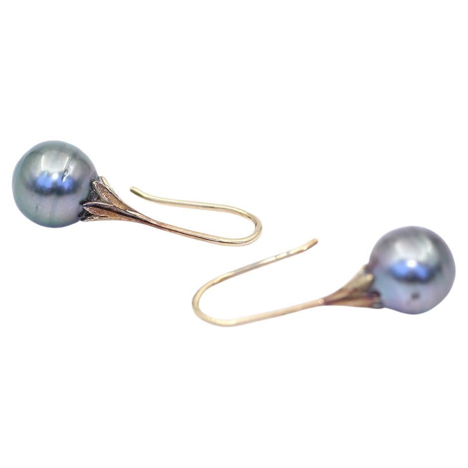 Perlen-Ohrringe aus Gelbgold, 1970 im Angebot