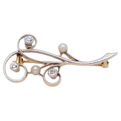 Broche de perlas con diamantes de oro viejo de platino, 1930