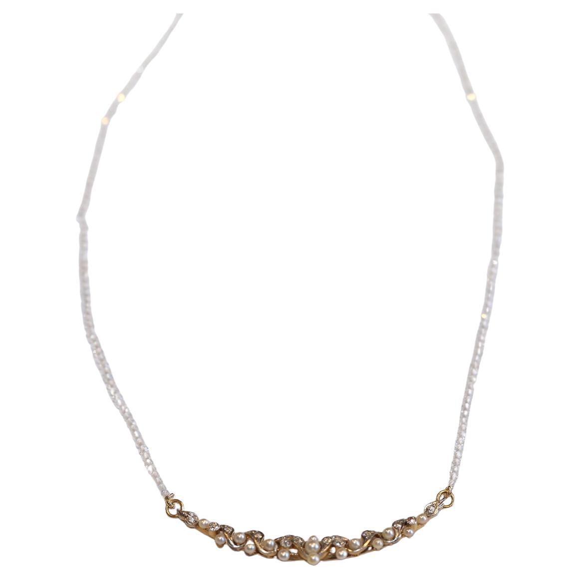 Croissant Perles Diamants Mine Ancienne Cristal de Roche, 1930 Unisexe en vente