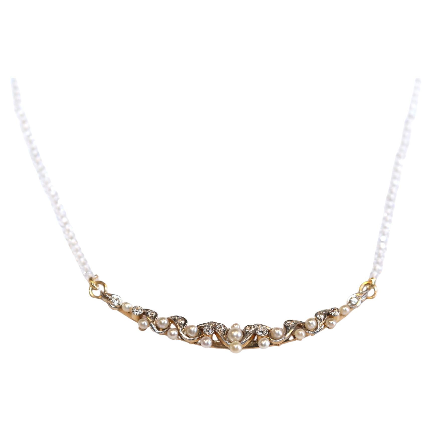 Croissant Perles Diamants Mine Ancienne Cristal de Roche, 1930 en vente