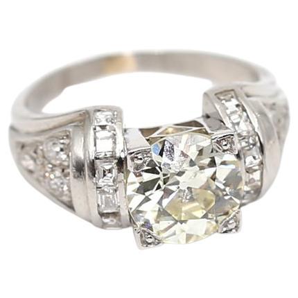 2.75 Carats Diamond Ring White Gold 18K Certified, 1920 For Sale