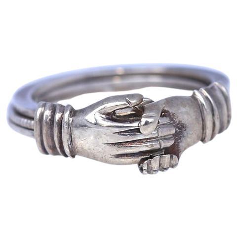 Engagement Ring Handshake Hearts Silver, 1900