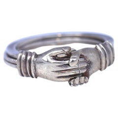 Engagement Ring Handshake Hearts Silver, 1900