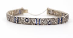 Antique Art Deco Sapphire Diamond Bracelet 18k Gold, 1890
