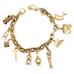 18K Gold Chain Bracelet Charm Full Collection, 1970
