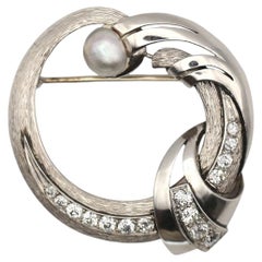 Art Deco Platinum Diamonds Natural Pearl Brooch, 1925