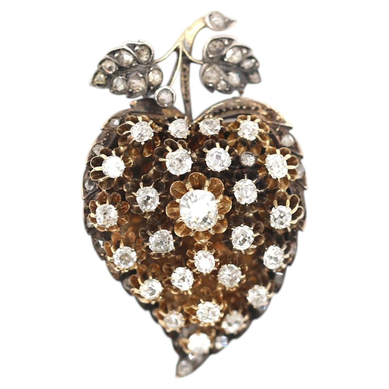 3.5 Ct Diamonds Strawberry Shaped Gold Antique Pendant, 1890 For Sale
