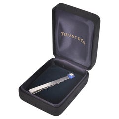 Tiffany & Co Platinum Sapphire Diamond Tie Clip Signed Boxed, 1970