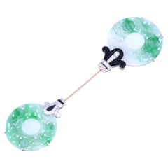 Art Deco Jade Onyx Platinum Diamonds Jabot Brooch Pin Cellini NYC, 1925