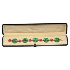 Pulsera Art Déco de platino, jade, diamantes y ónix, de alrededor de 1930
