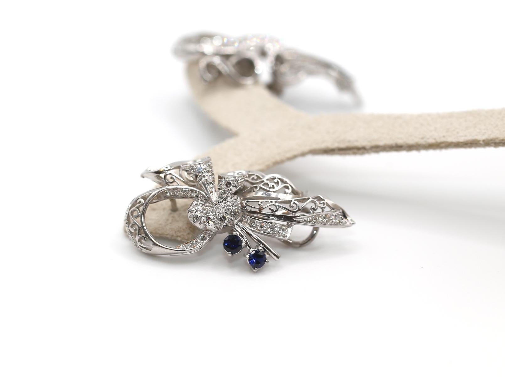 Orecchini in platino con zaffiri e diamanti, 1930 in vendita 1