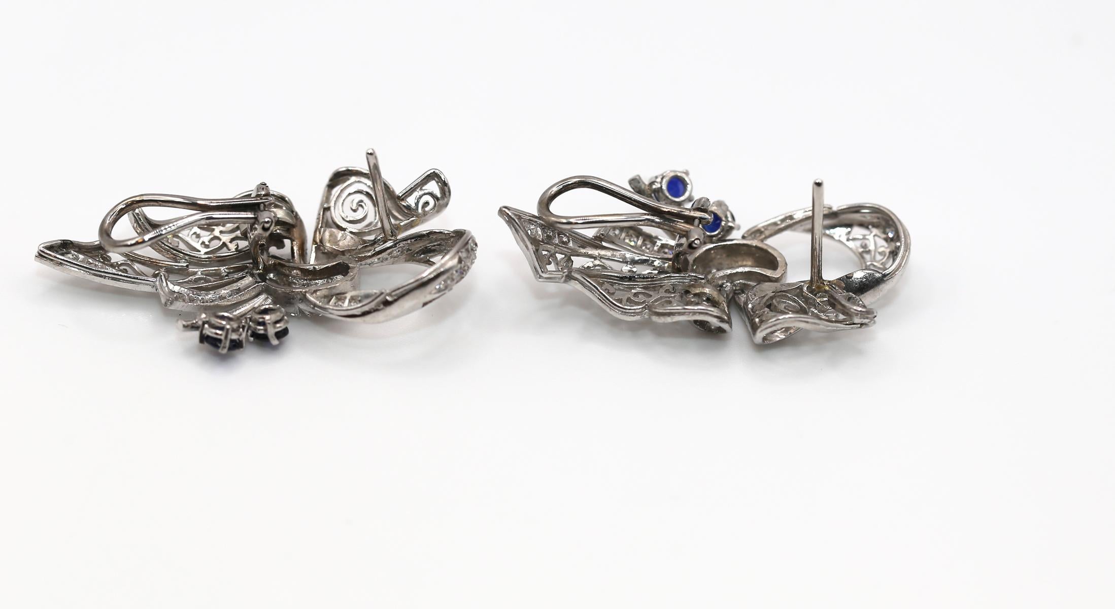Orecchini in platino con zaffiri e diamanti, 1930 In condizioni buone in vendita a Herzelia, Tel Aviv