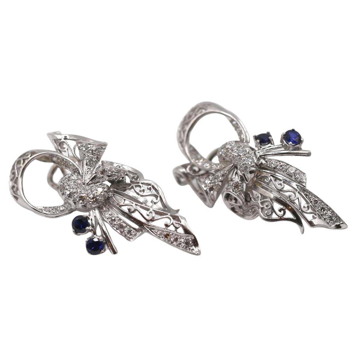 Taglio rotondo Orecchini in platino con zaffiri e diamanti, 1930 in vendita