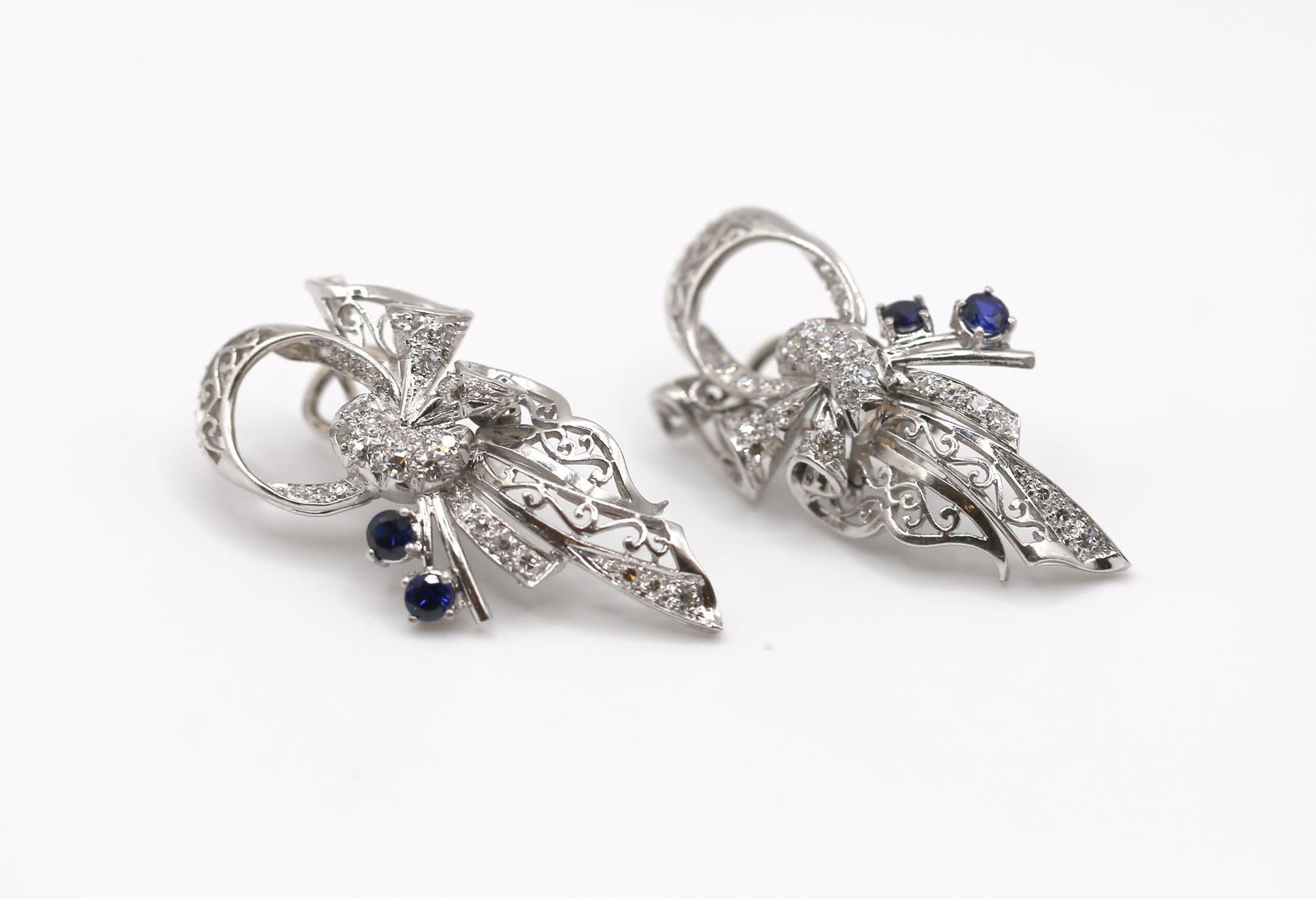 Orecchini in platino con zaffiri e diamanti, 1930 in vendita 2