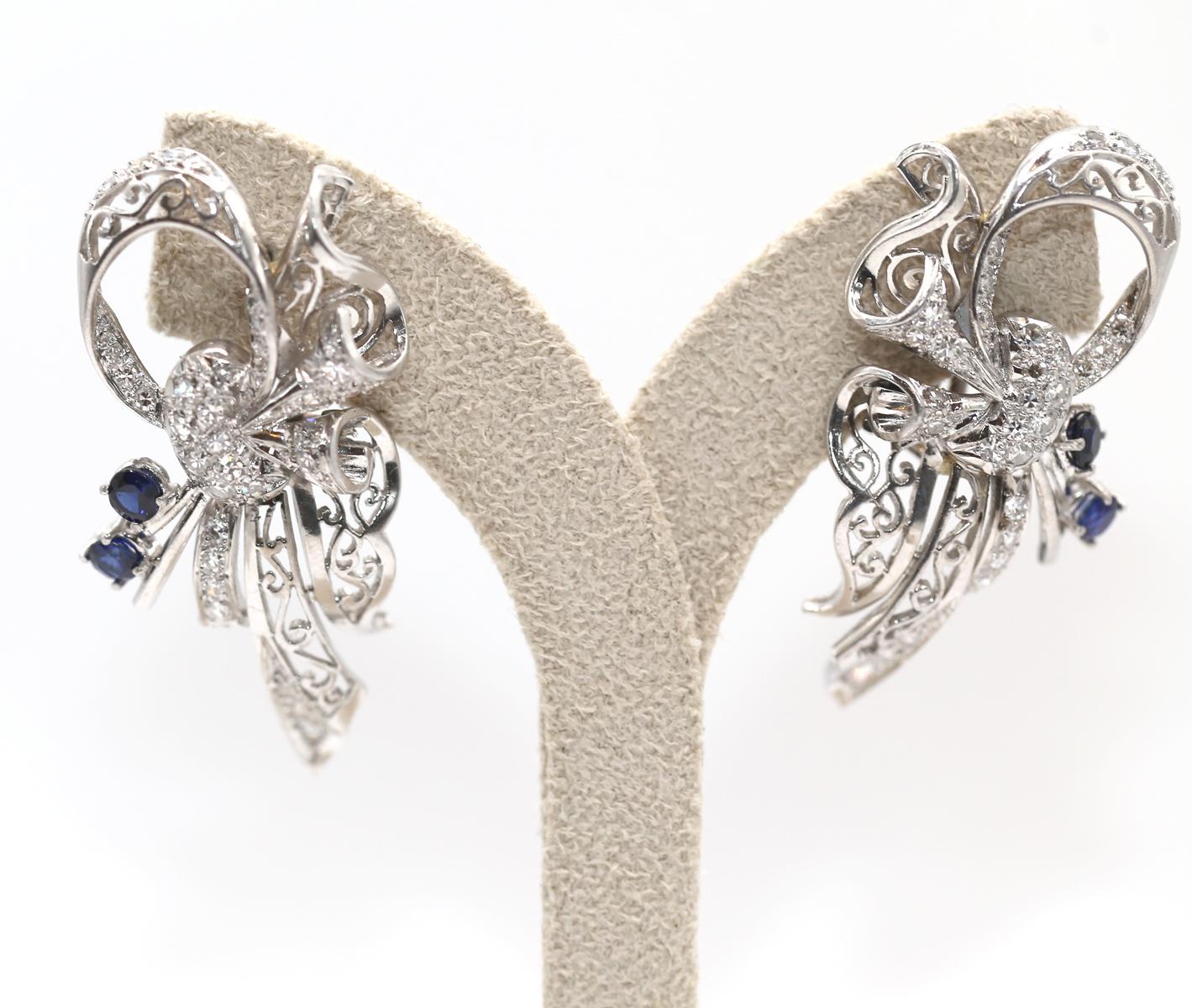 Orecchini in platino con zaffiri e diamanti, 1930 in vendita 3