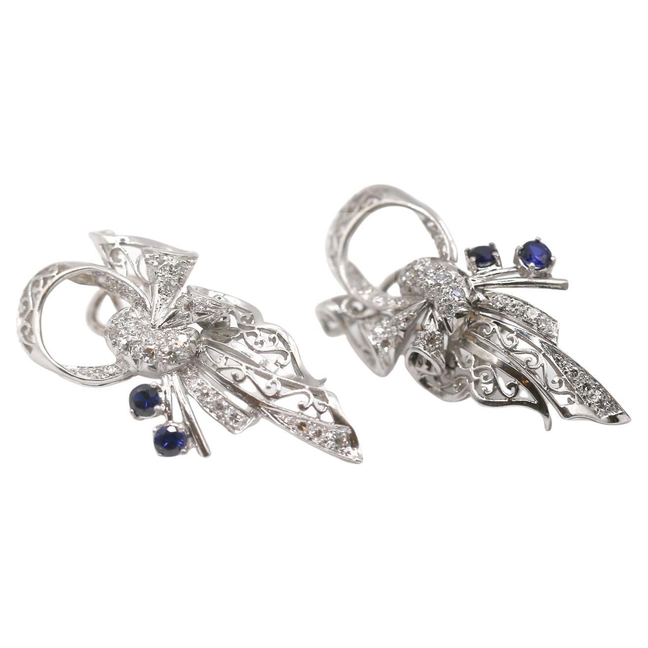 Orecchini in platino con zaffiri e diamanti, 1930 in vendita
