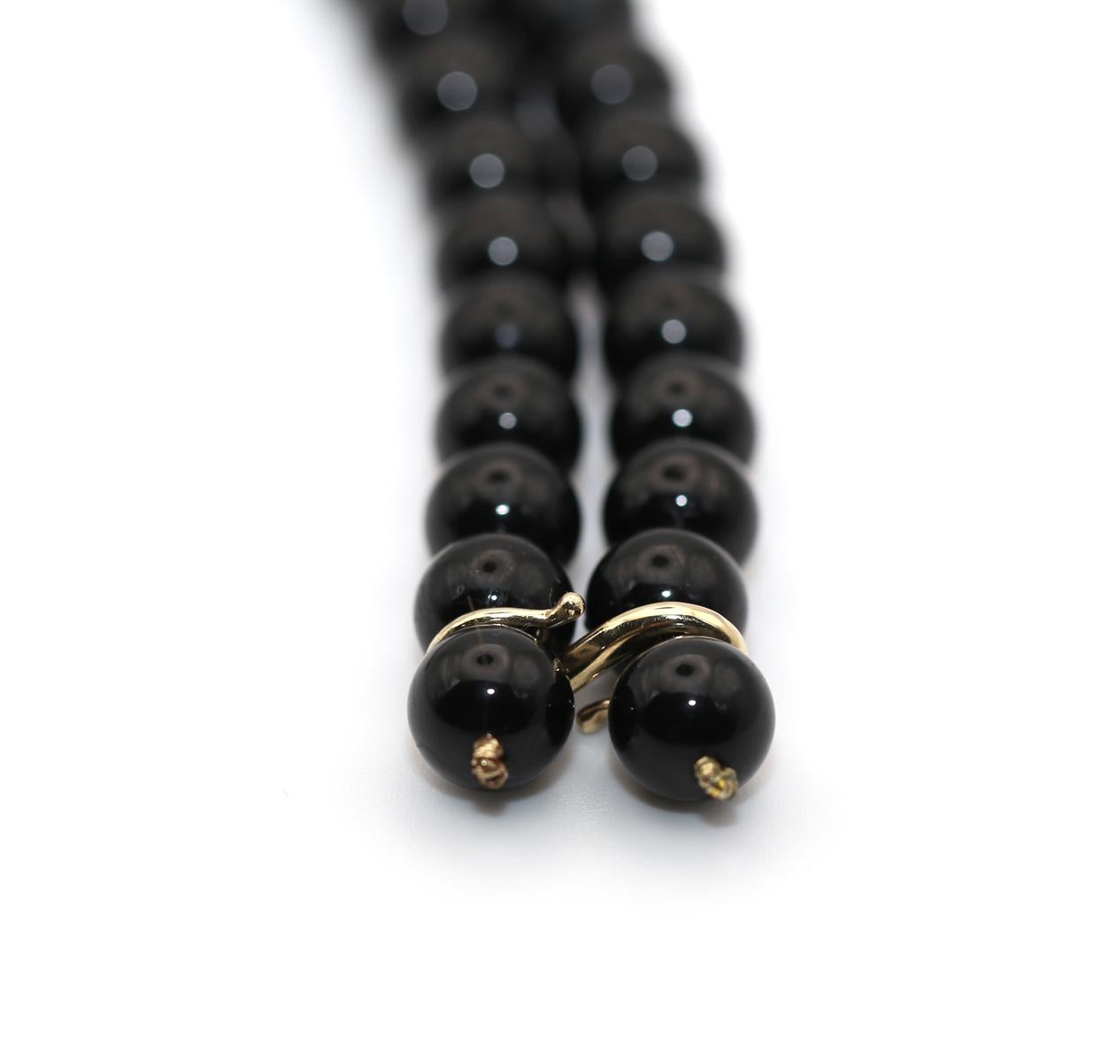 Collana di perline di tormalina nera Ciondolo di onice Diamanti Oro bianco, 1930 In condizioni buone in vendita a Herzelia, Tel Aviv