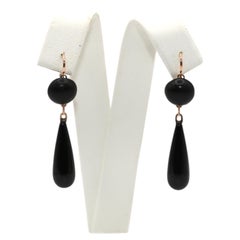 Art Deco Black Onyx 14K Yellow Gold Drop Earrings, 1930