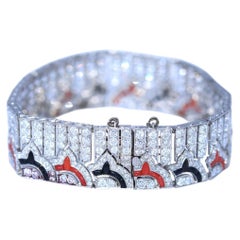 Bracelet à maillons Art déco en platine, diamants et onyx, 1925