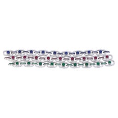 Convertible Trio Diamond Gemstone Bracelets Necklace Choker 18K Gold, 1960