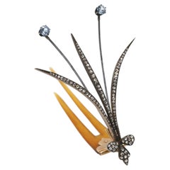 Pettine aigrette vittoriano con zaffiri tremuli e diamanti taglio vecchio, 1880