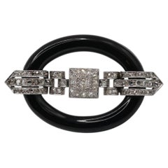 Art Deco Massive Platinum Gold Brooch with Onyx and Diamonds, 1910