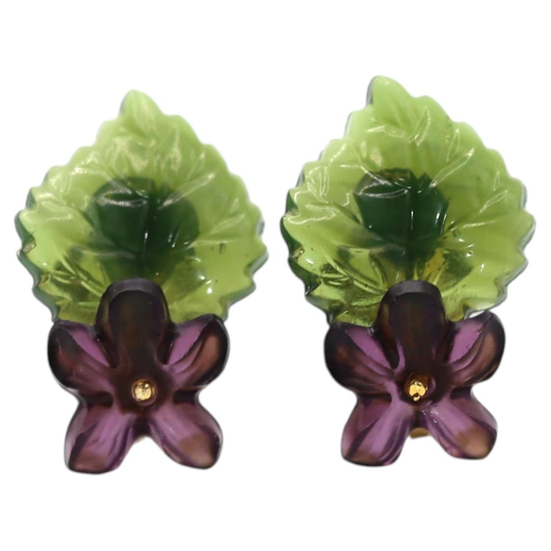 Vintage 1950s Carved Hardstone Floral Earrings in 18K Gold, Austria