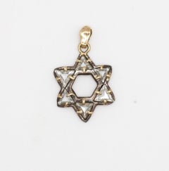 Pendentif unisexe en or jaune avec symbole juif : diamant taillé en forme de portrait de l'étoile de David, 1950