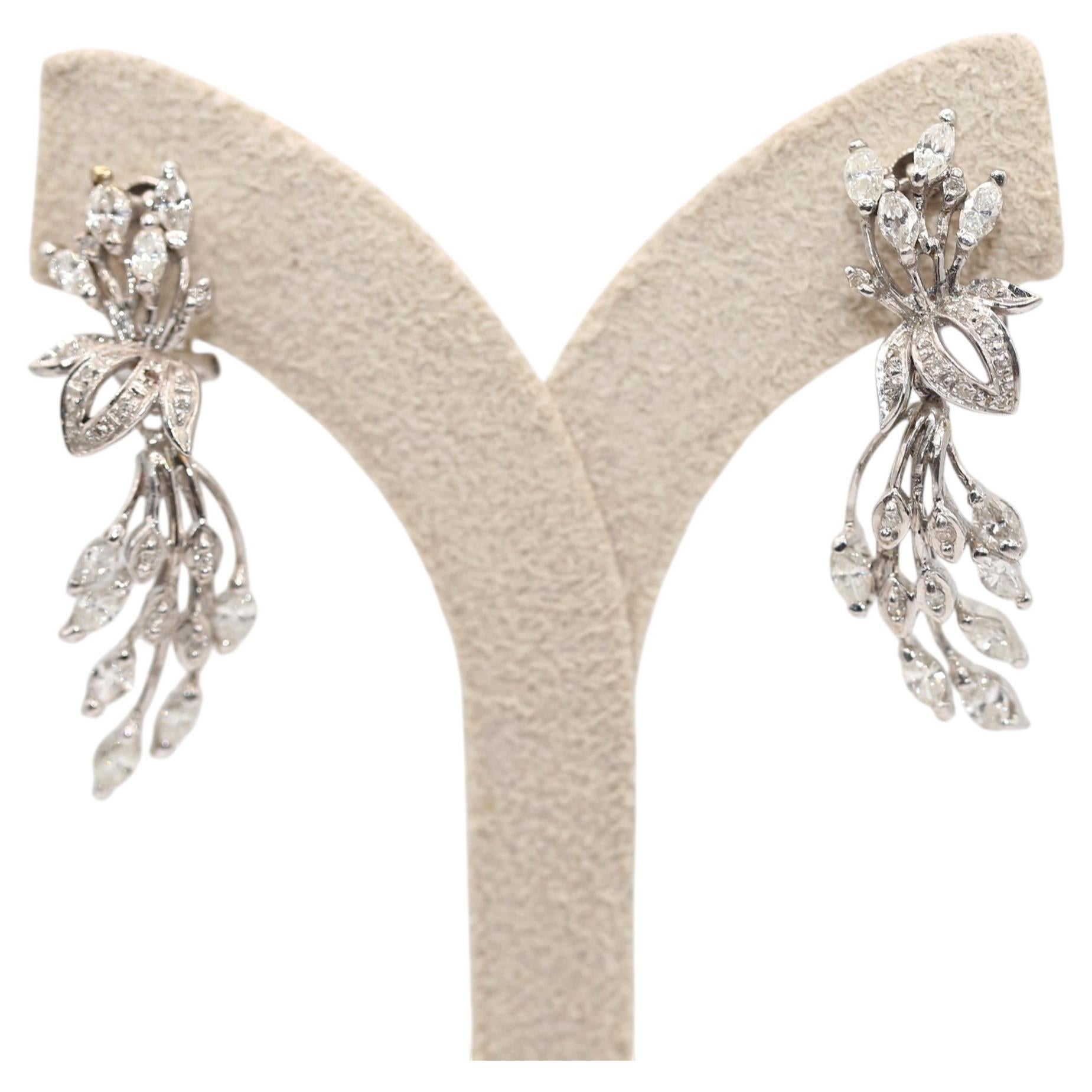 Fine 14K White Gold and Diamond Clip Earrings, 1970