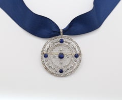 Antique Viennese Sapphire Diamond Pendant Brooch with Jeweler’s Box, Circa 1880