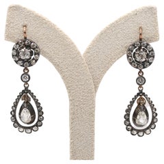 Victorian 3.5 Carat Diamond Earrings in Gold and Silver, circa 1880