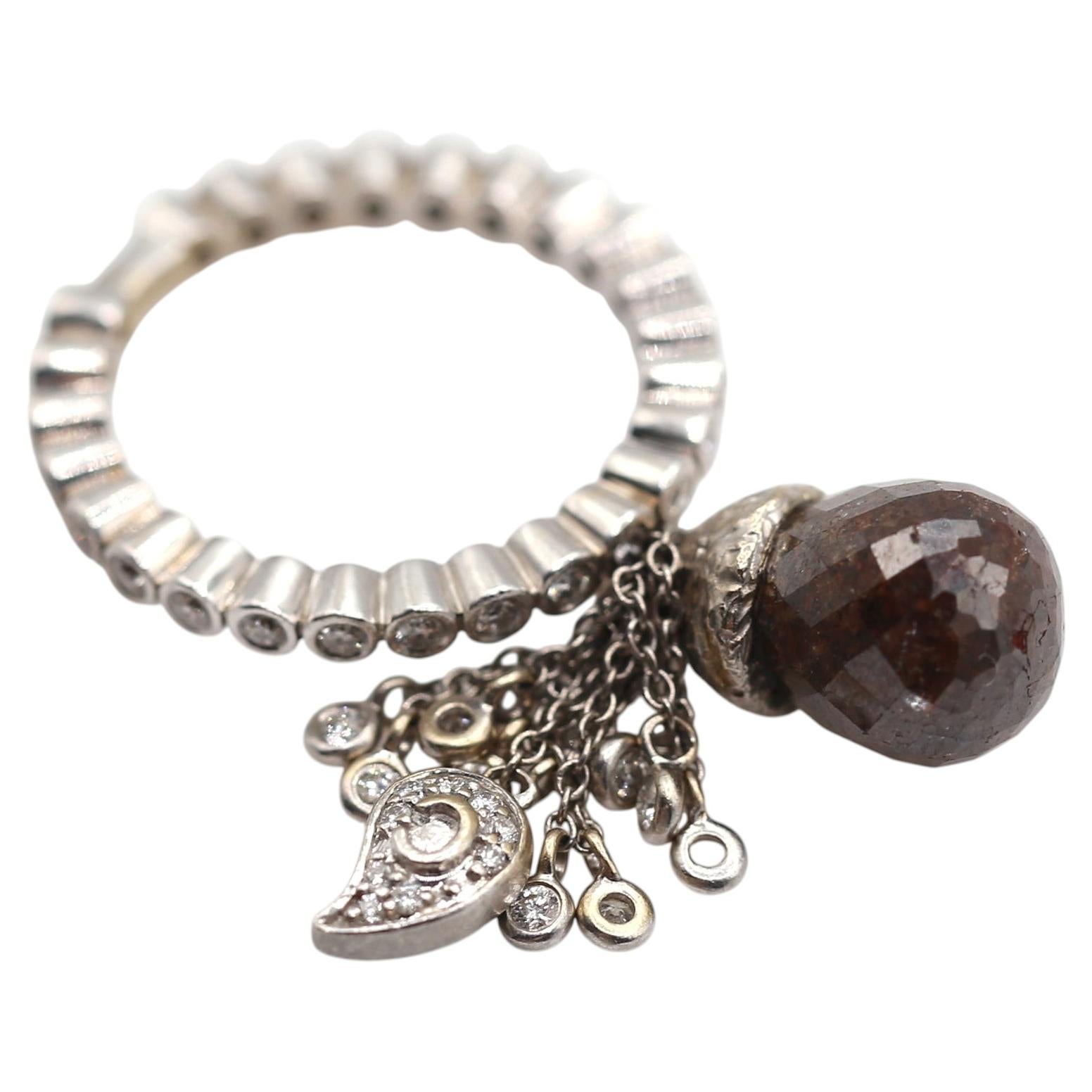 Pre-owned Coomi 20k White Gold 4ct Briolette Brown Diamond Charm Ring, 1970
