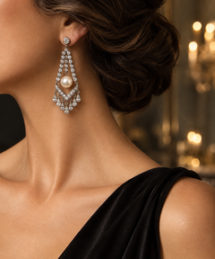 Classic Antique-Style 18K Gold Diamond and Pearl Drop Earrings, 1980