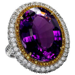 Spectacular Amethyst Canary Diamond Gold Cocktail Ring