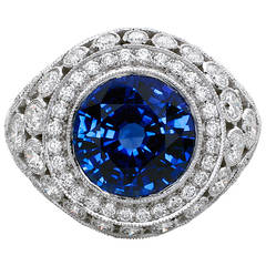 Beautiful Round Sapphire Diamond Platinum Ring