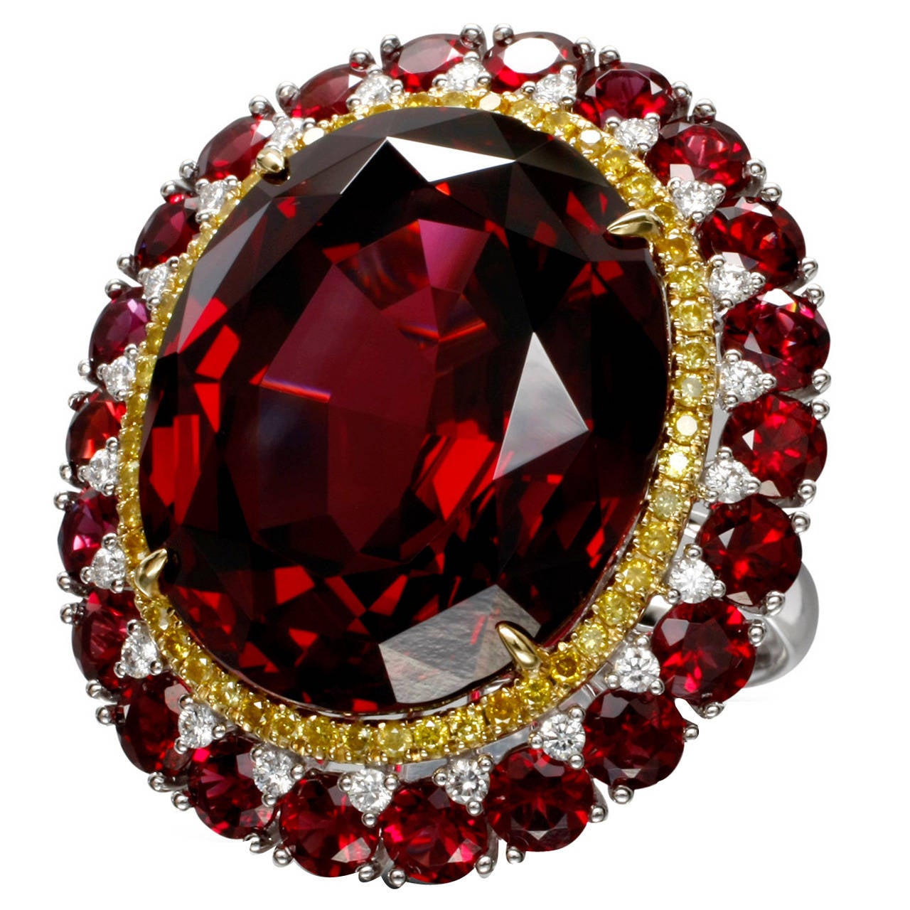 Incredible Garnet Diamond Gold Cocktail Ring For Sale