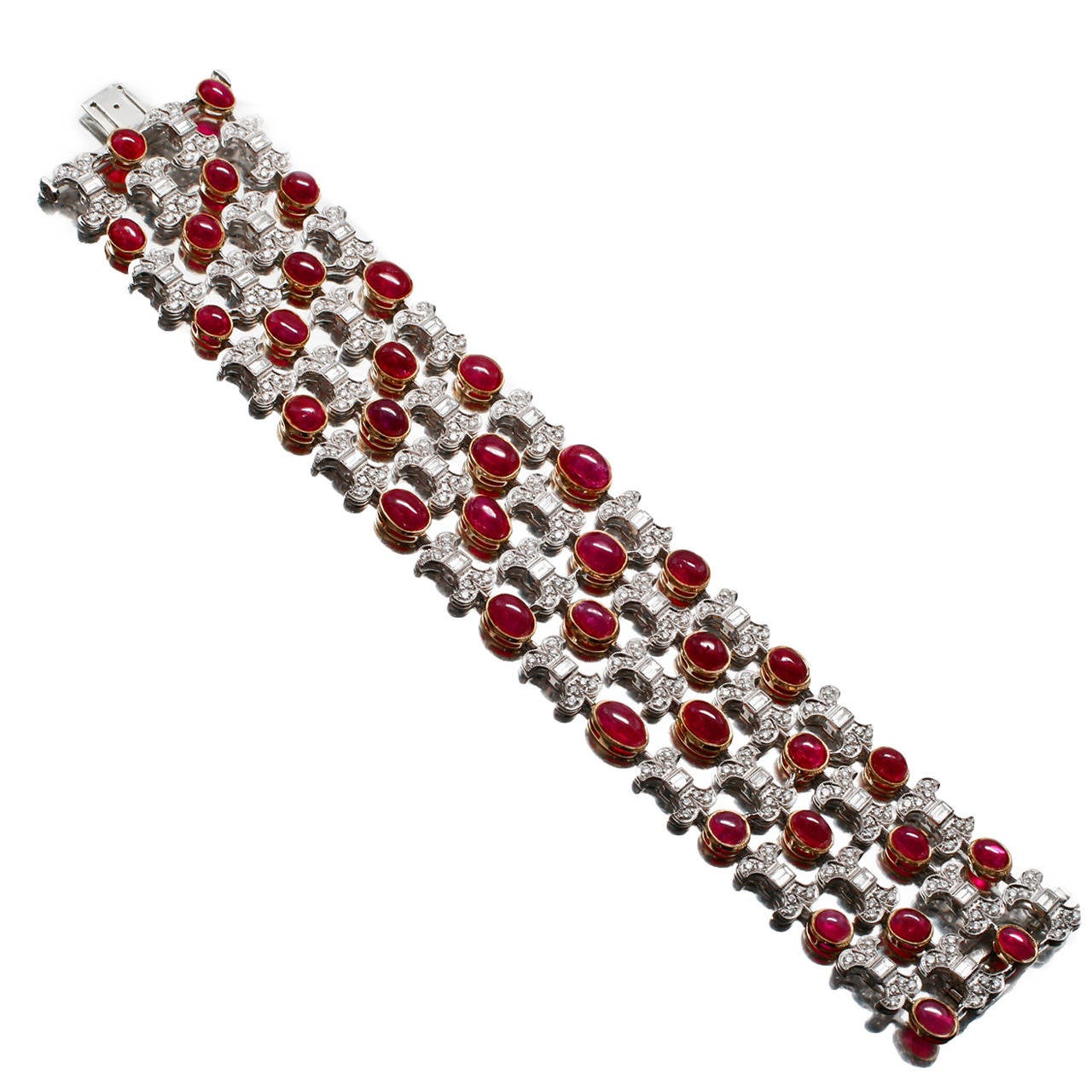 Cabuchon Burma Ruby Diamond Platinum Bracelet For Sale at 1stDibs