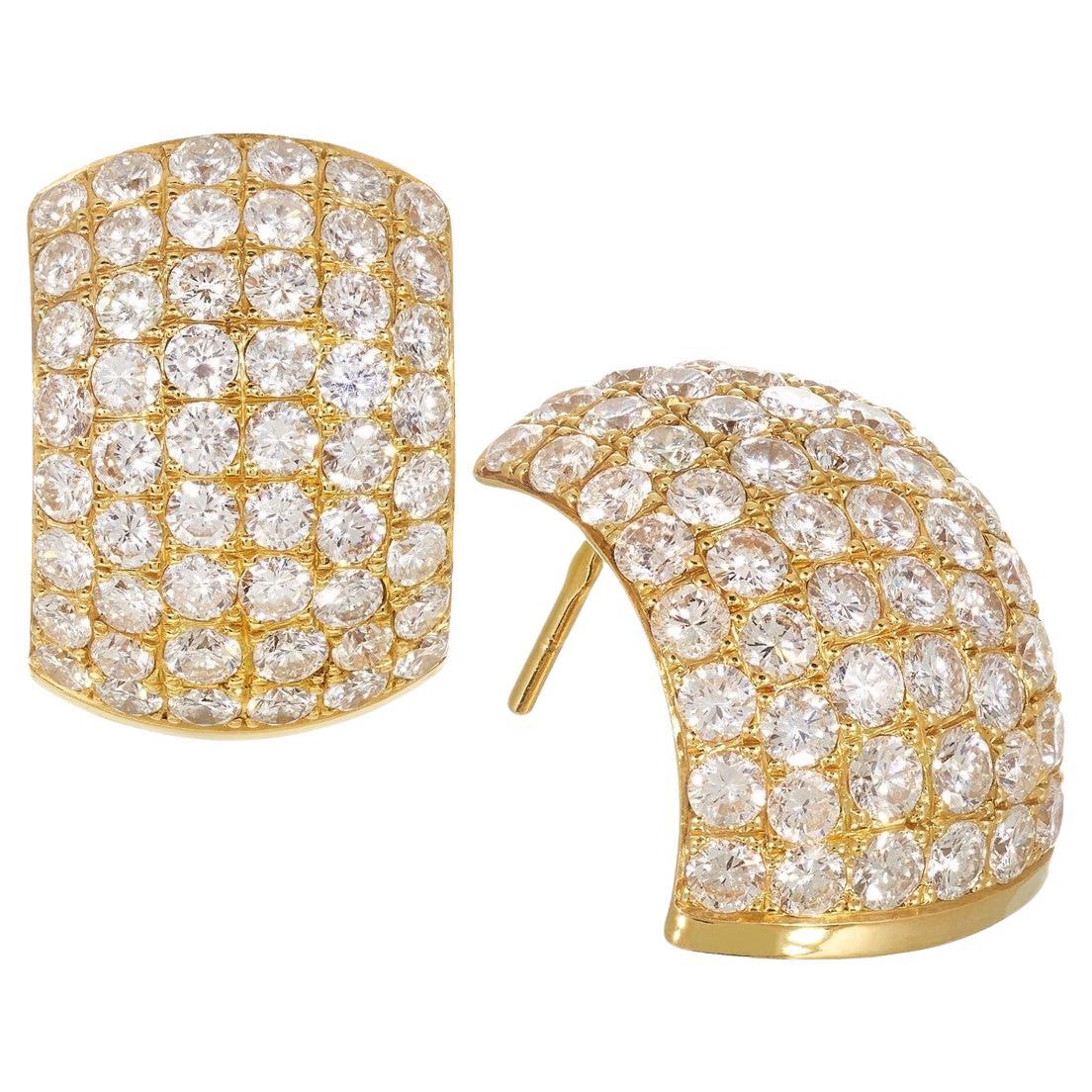 5.63 Carat Diamond Hoop Earrings Set in Yellow Gold For Sale