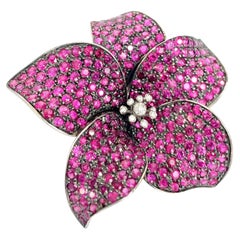 2.00Ct Round Cut Lab-Created Pink Ruby Flower Brooch Pin 14K White Gold  Plated