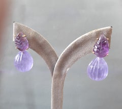 Amethyst Carved Leaves Amethyst Carved Beads 14K Solid Yellow Gold Stud Earrings