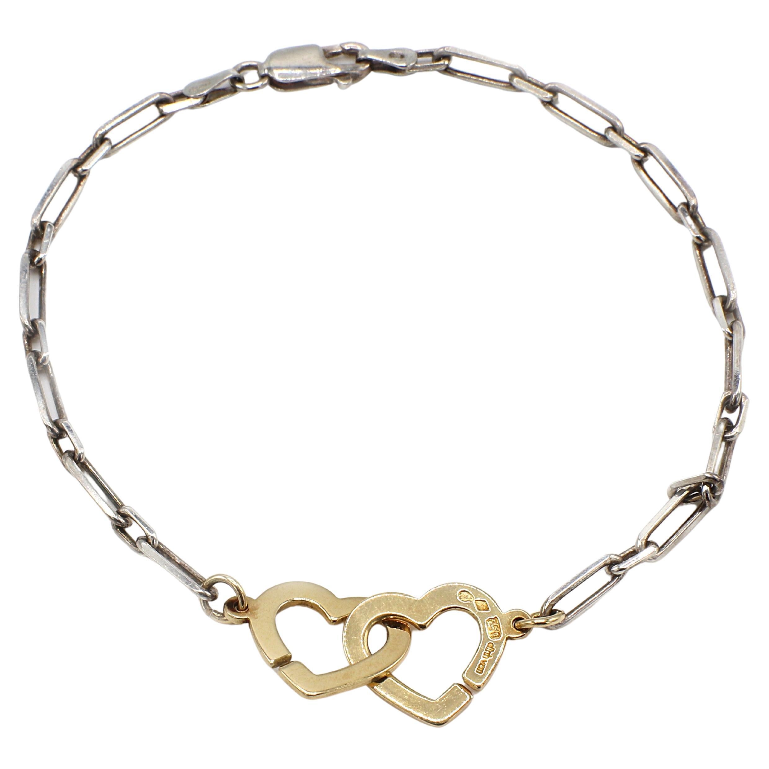 Dinh Van 18 Karat Gold & Sterling Silver Double Heart Chain Link Bracelet