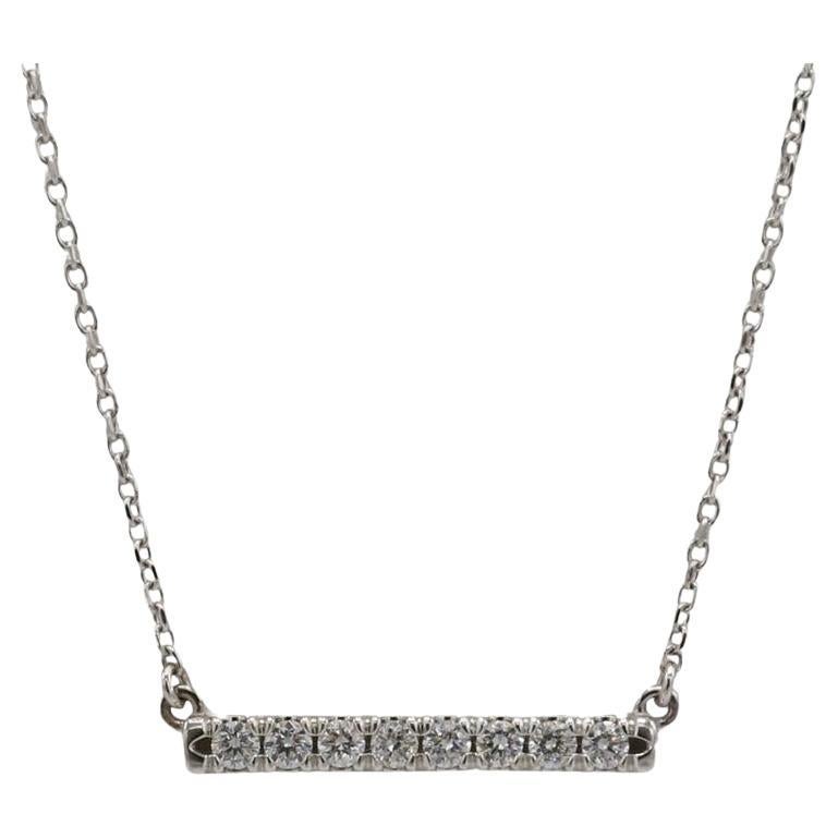 14 Karat White Gold .25 Carat Natural Diamond French-Set Bar Necklace For Sale