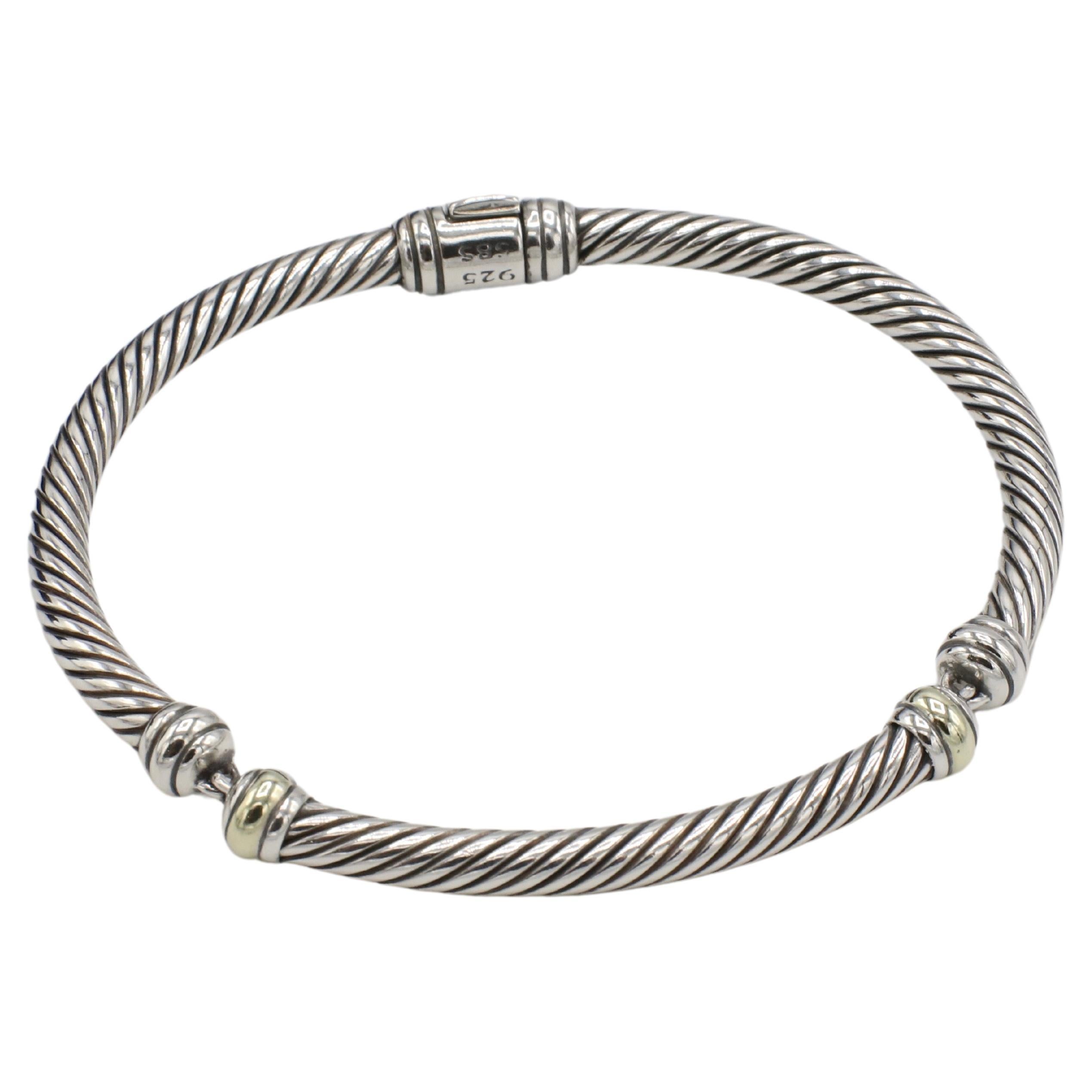 David Yurman Sterling Silver & Gold 3 Section Cable Bangle Bracelet Bracelet 