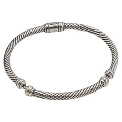 David Yurman Sterling Silver & Gold 3 Section Cable Bangle Bracelet Bracelet 