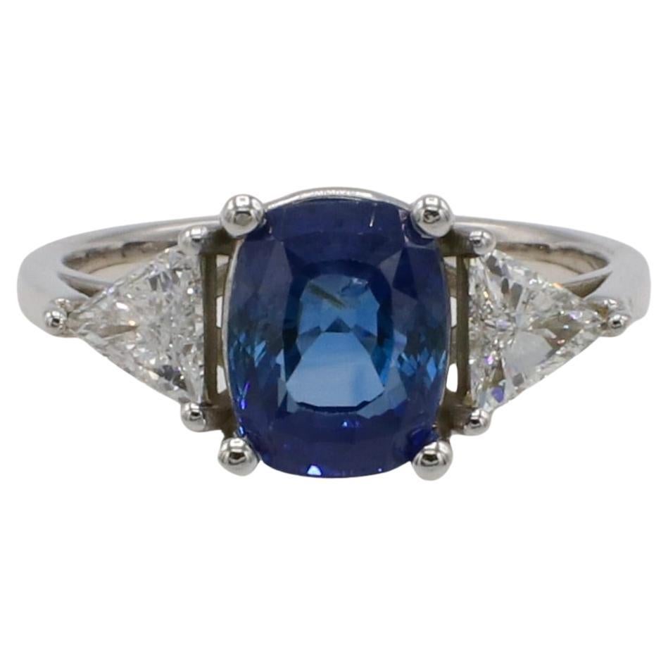 Anillo de compromiso con diamante zafiro azul natural certificado por GIA de 2,89 quilates sin calor