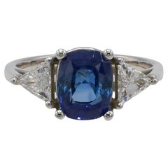 Anillo de compromiso con diamante zafiro azul natural certificado por GIA de 2,89 quilates sin calor